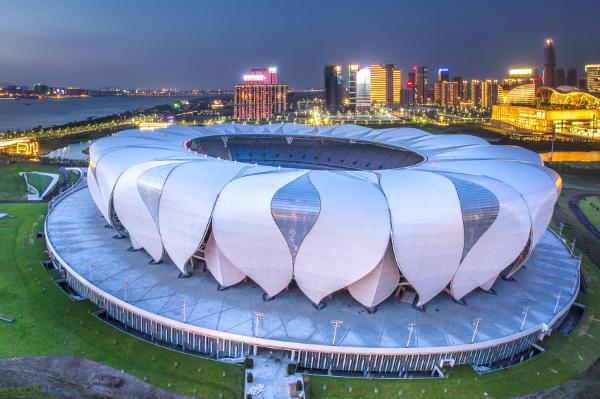 Telhado de policarbonato do estádio no Parque Esportivo Hangzhou, China