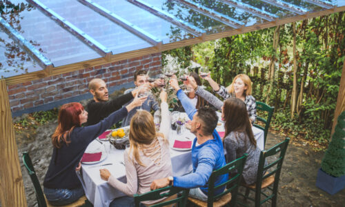 Group of friends at restaurant outdoors - People having dinner in a home garden.1109203484
1109203484
lunch,  friendship,  happy,  comitive,  enjoying,  smile,  glasses,  fall,  happiness,  men,  buffet,  eat,  speak,  talk,  event,  conversation,  table,  group,  sit,  having,  dining,  festive,  restaurant,  italian,  dinner,  look,  people,  drink,  food,  friends,  home,  mediterranean,  celebration,  nutrition,  cafe,  bonding,  brunch,  toasting,  aperitif,  garden,  multiethnic,  family,  fun,  party,  wine,  women,  farm holidays,  Adult,  Chair,  Countryside,  Female,  Nature,  Outdoors,  People,  Person,  Woman,  Wristwatch